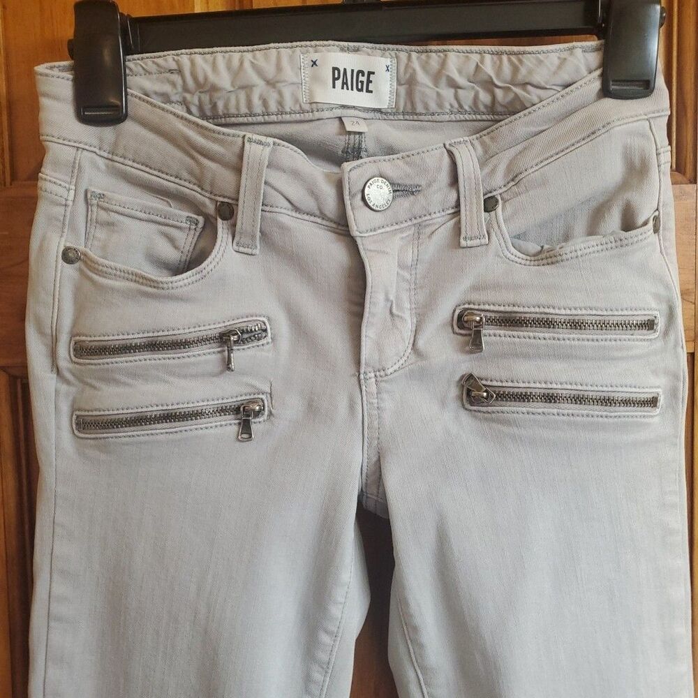 Paige 24 Edgemont Skinny Jeans Womens Grey Moto‎ Zipper Detail Denim Pants